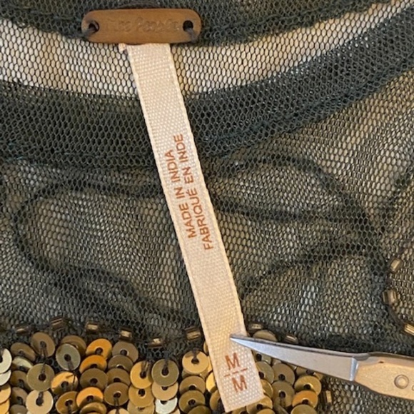 Free People NWOT Embellished Mesh Green Gold Beaded Sequin Tank Tunic Medium - Picture 5 of 12